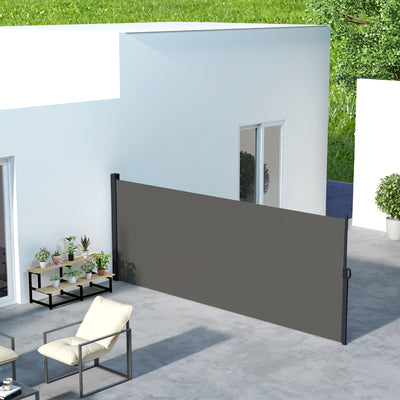 Dark Grey Retractable Side Awning Privacy Screen For Garden Hot Tub Or Balcony 4m