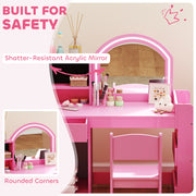 Kids Dressing Table and Chair Set with LED Mirror and Storage for Bedroom Playtime, Pink AOSOM