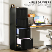 4 Drawer Lockable Filing Cabinet With Adjustable File Bars For Office Organisation Black