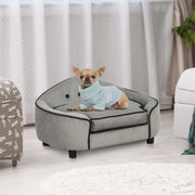 Small Dog Sofa Bed with Washable Cushion and Wooden Frame for Pets Up to S Size Grey