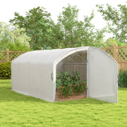 Image of a large walk in polytunnel greenhouse with a large door to the front