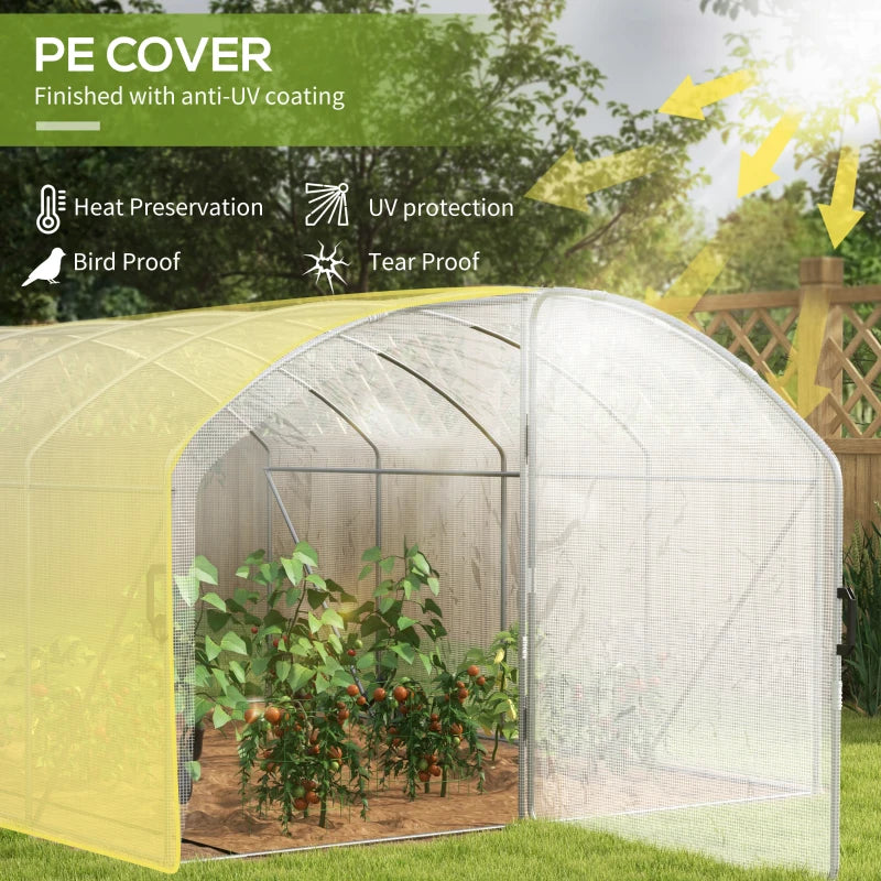 Image of a large walk in polytunnel greenhouse with a large door to the front