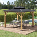 Wooden Garden Pergola With Galvanised Metal Roof, 3.4m x 3.4m Outsunny