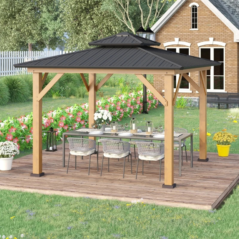 Wooden Garden Pergola With Galvanised Metal Roof, 3.4m x 3.4m Outsunny