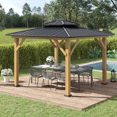 Wooden Garden Pergola With Galvanised Metal Roof, 3.4m x 3.4m Outsunny