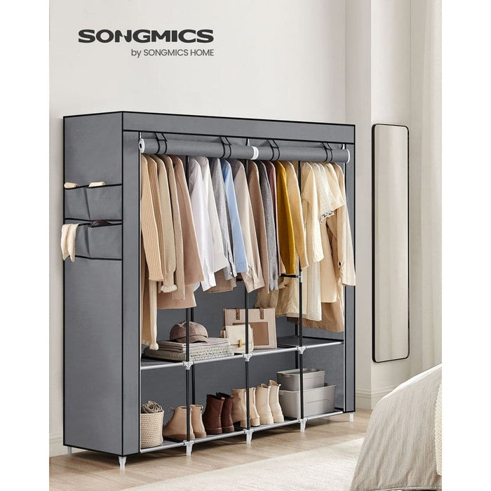 Large Canvas Wardrobe, Grey, 45x170x167cm