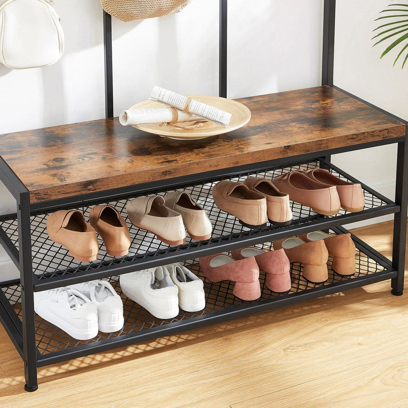 Vasagle Large Industrial Coat Rack With Shoe Storage and Bench For Entrway