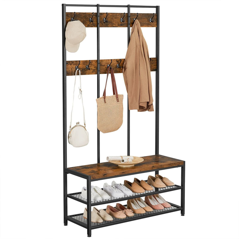 Vasagle Large Industrial Coat Rack With Shoe Storage and Bench For Entrway
