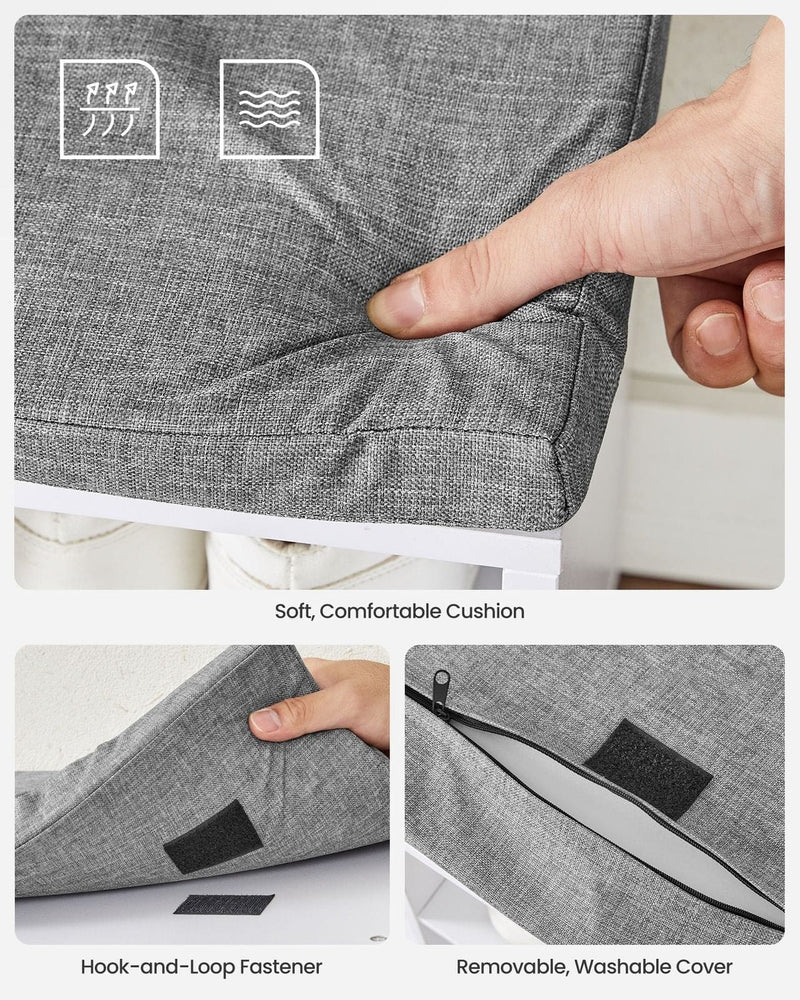 Large White Entryway Shoe Bench With Grey Cushion by Vasagle