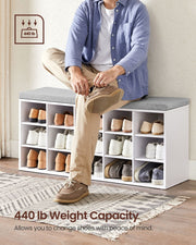 Large White Entryway Shoe Bench With Grey Cushion by Vasagle