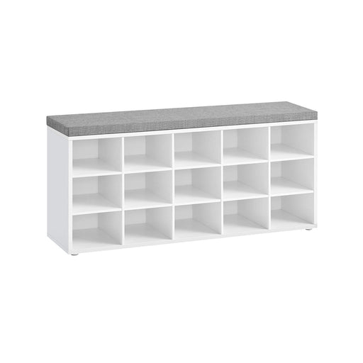 Large White Entryway Shoe Bench With Grey Cushion by Vasagle