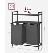 Black and Grey Laundry Sorter With 2 Shelves by Vasagle