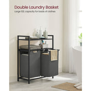 Black and Grey Laundry Sorter With 2 Shelves by Vasagle