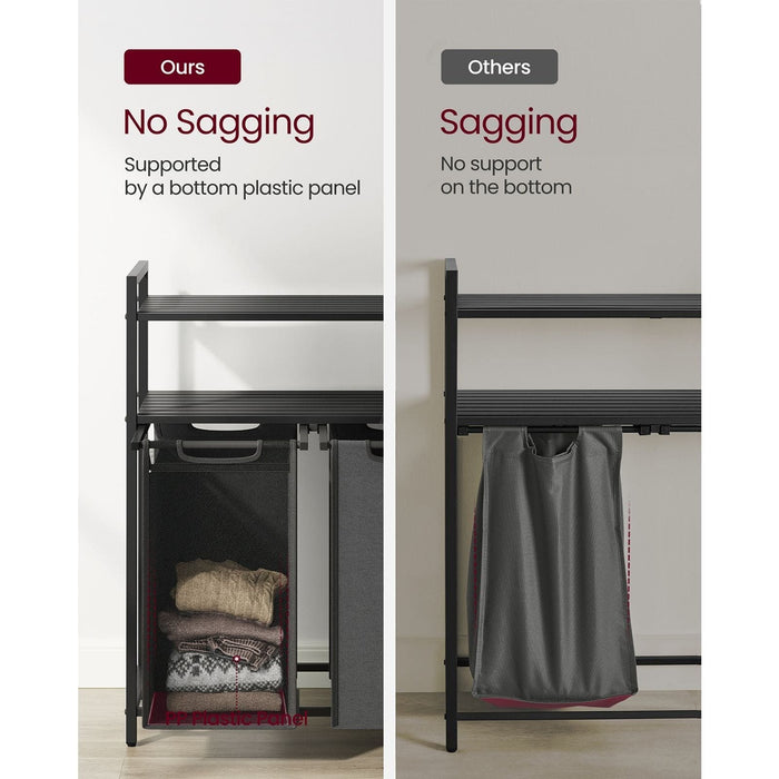Black and Grey Laundry Sorter With 2 Shelves by Vasagle