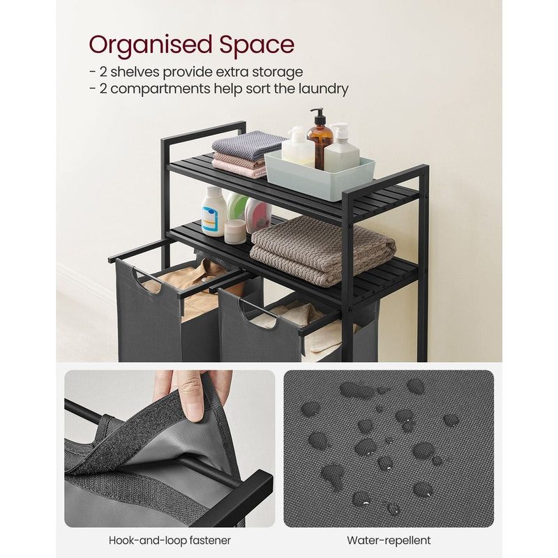 Black and Grey Laundry Sorter With 2 Shelves by Vasagle