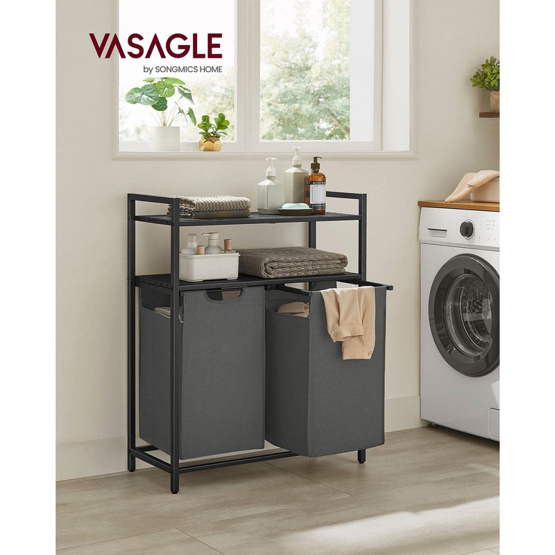 Black and Grey Laundry Sorter With 2 Shelves by Vasagle