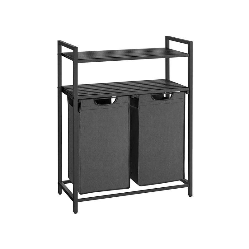 Black and Grey Laundry Sorter With 2 Shelves by Vasagle