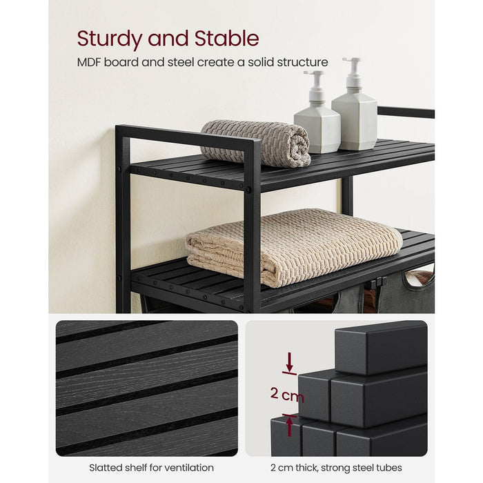 Black and Grey Laundry Sorter With 2 Shelves by Vasagle