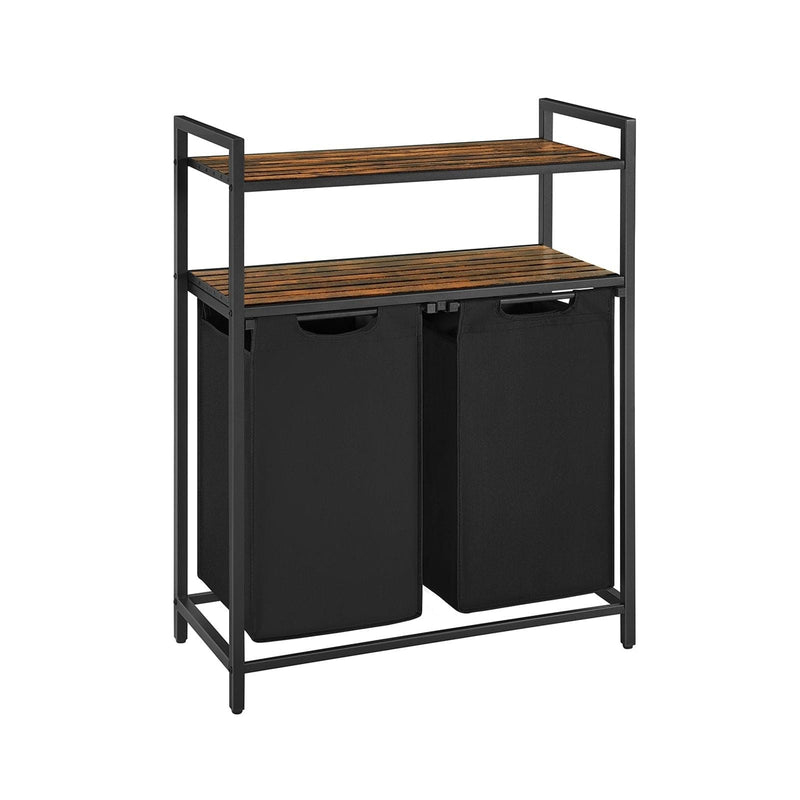 Laundry Sorter With 2 Shelves by Vasagle Rustic Brown and Black