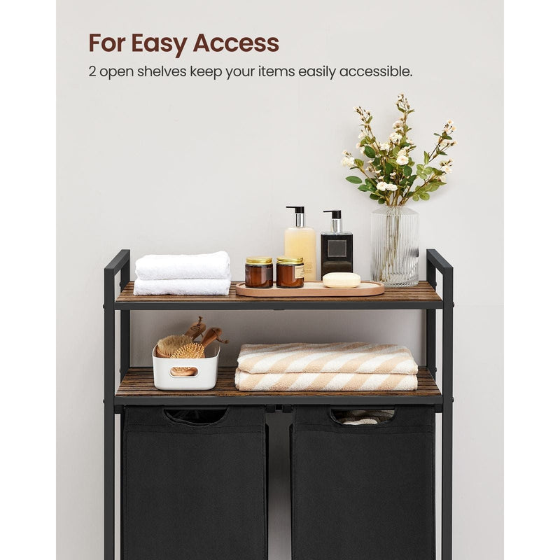 Laundry Sorter With 2 Shelves by Vasagle Rustic Brown and Black