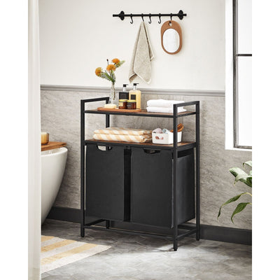 Laundry Sorter With 2 Shelves by Vasagle Rustic Brown and Black