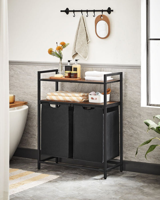 Laundry Sorter With 2 Shelves by Vasagle Rustic Brown and Black