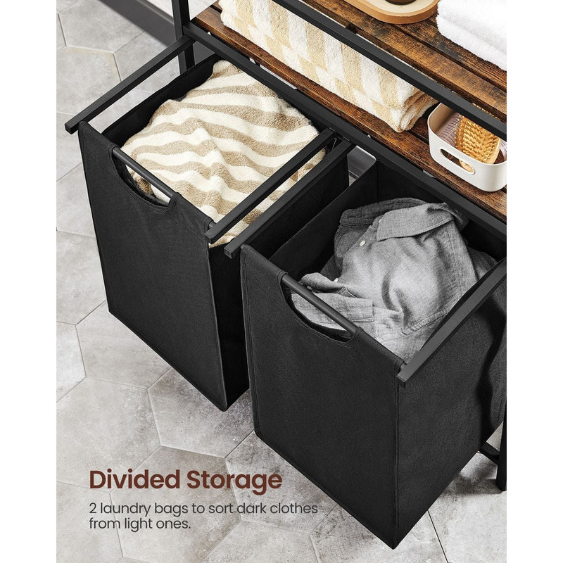 Laundry Sorter With 2 Shelves by Vasagle Rustic Brown and Black