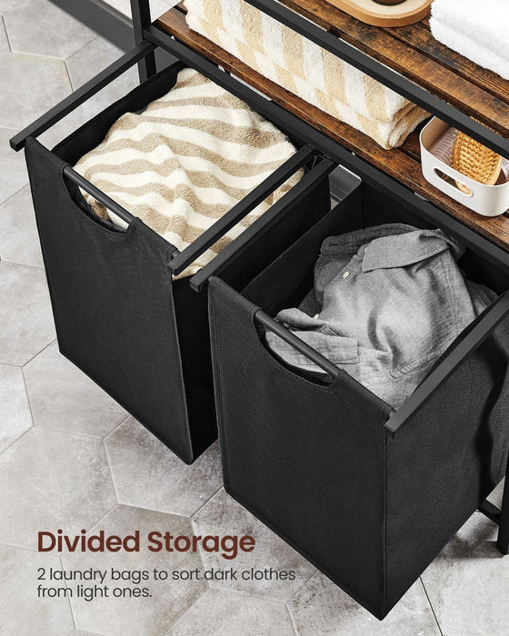 Laundry Sorter With 2 Shelves by Vasagle Rustic Brown and Black