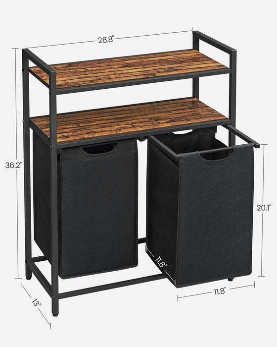 Laundry Sorter With 2 Shelves by Vasagle Rustic Brown and Black