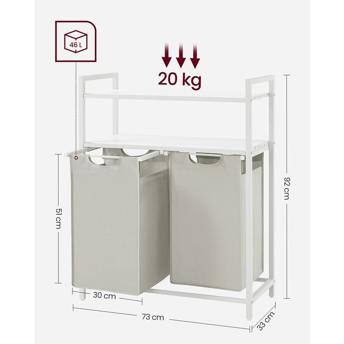 White Laundry Sorter With 2 Shelves by Vasagle