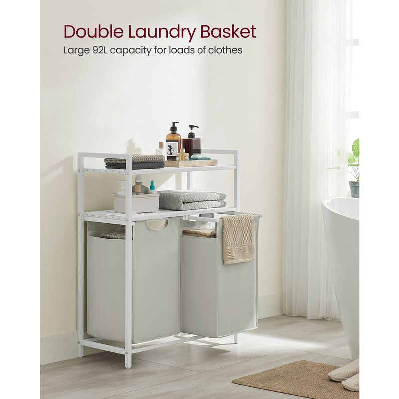 White Laundry Sorter With 2 Shelves by Vasagle