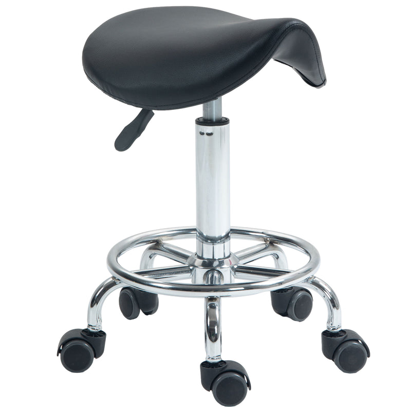 Ergonomic Rolling Saddle Stool With Wheels for Salon Spa or Tattoo Studio, Black