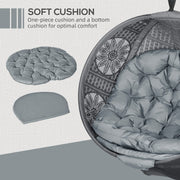 Charcoal Grey Round Egg Basket Chair with Steel Stand and Comfy Cushions by Outsunny