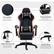 Reclining Gaming Chair With Footrest and Lumbar Support For Office or Home Use, Black and Pink