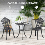 Black Three Piece Aluminium Floral Bistro Set for Garden or Patio by Outsunny