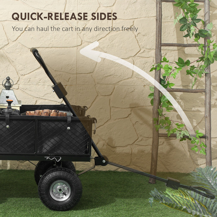 114L Steel Frame Garden Cart Trolley Heavy Duty Black by Outsunny