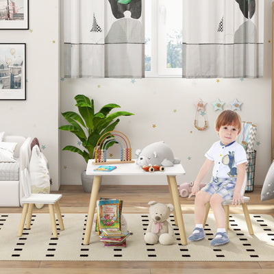 Kids Table and Chair Set with Bunny Backrest Ideal for Nursery and Playroom, White