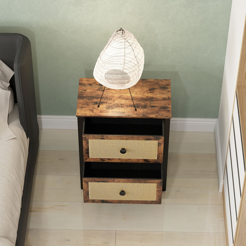 Brown Industrial Bedside Table With 2 Drawers by HOMCOM