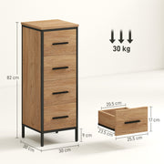 Slim Oak Bathroom Storage Cabinet With 4 Drawers For Organising Toiletries