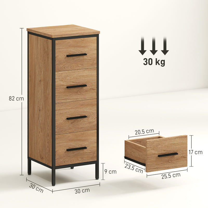 Slim Oak Bathroom Storage Cabinet With 4 Drawers For Organising Toiletries