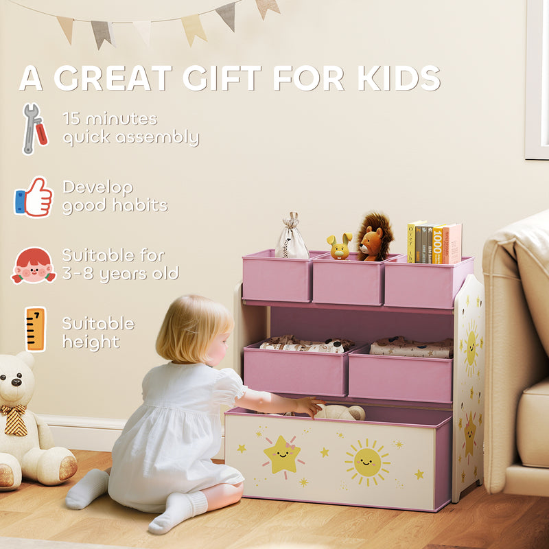 3 Tier Kids Toy Storage Unit with 6 Removable Bins Ideal for Bedroom or Playroom Pink 63 x 30 x 66cm