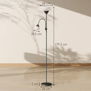 LED Floor Lamp with Adjustable Reading Light for Living Room 180cm Tall Black