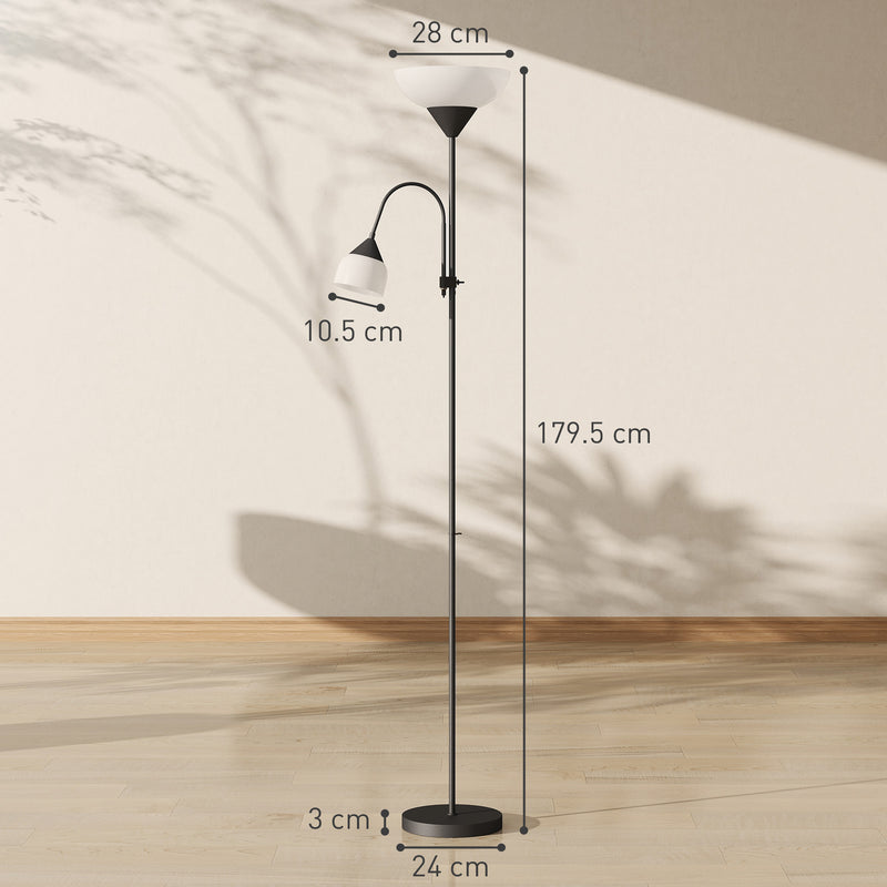 LED Floor Lamp with Adjustable Reading Light for Living Room 180cm Tall Black