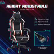 Reclining Gaming  Chair with Cat Ears Footrest and Paw Design for Home or Gaming, Black and Pink