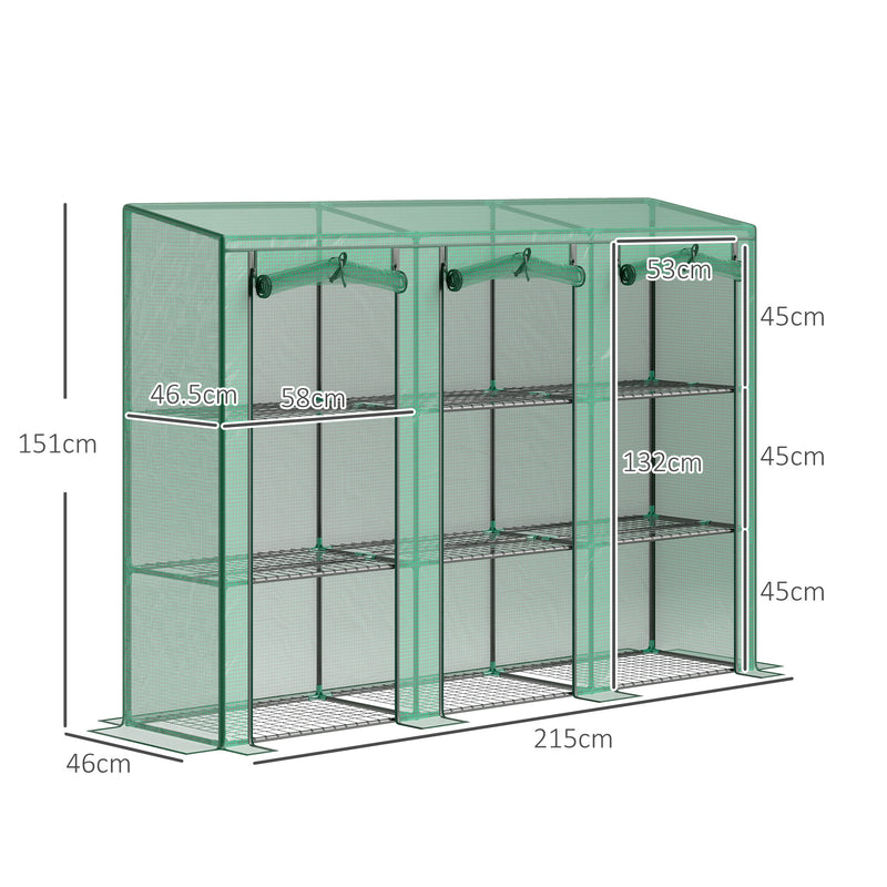 Tall 9 Shelf Mini Greenhouse For Plants And Seedlings With Zipped Cover Green AOSOM