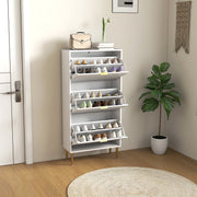 Slim Shoe Storage Cabinet With 3 Flip Drawers Ideal For Hallways Or Entryways White