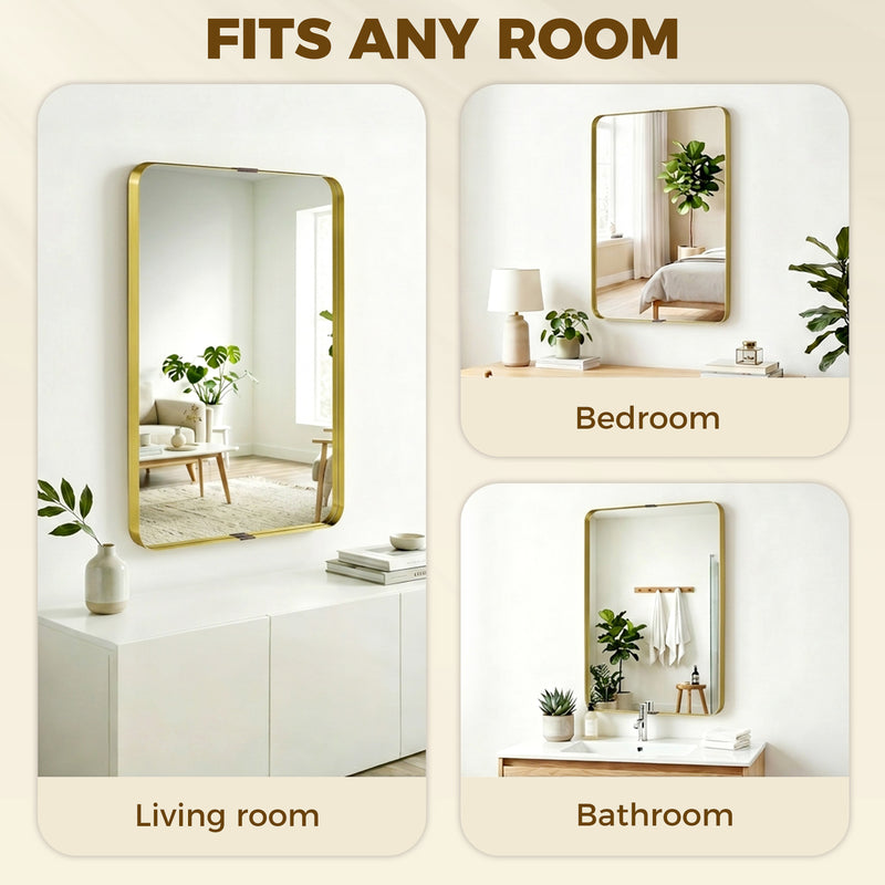 Wall Mirror Shatter Resistant with Deep Frame for Busy Homes Ready to Hang Gold Homcom