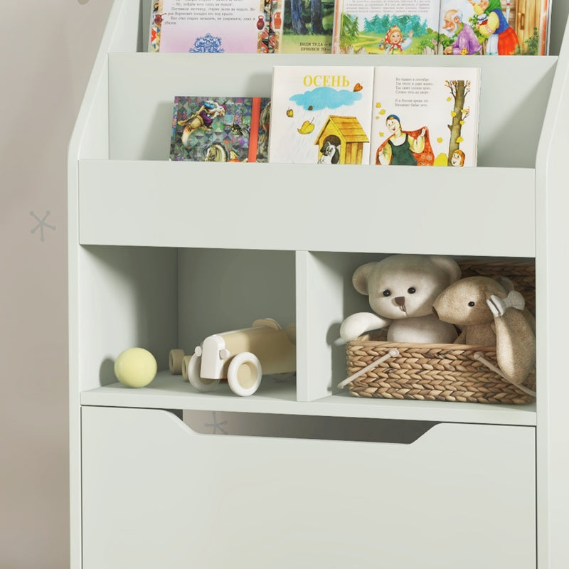 Kids Bookshelf and Toy Organiser with Storage Drawer and Wheels Green by HOMCOM