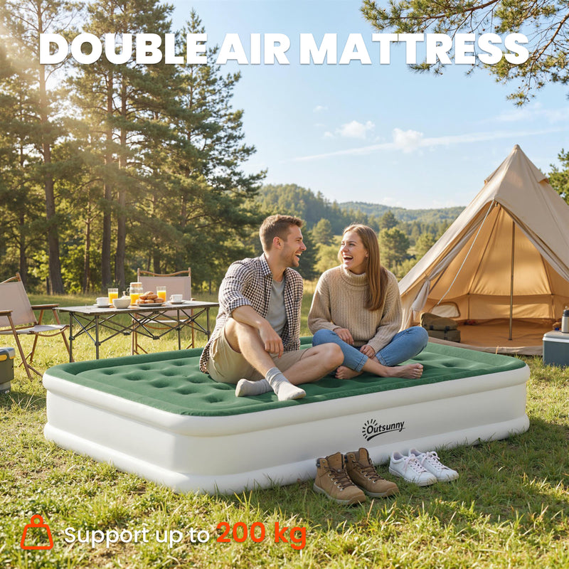 Double Air Bed with Built In Pump for Fast Comfortable Camping or Guest Use Dark Green