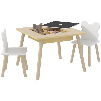 Kids Wooden Activity Table Set with 2 Chairs Convertible Desk and Storage Grid
